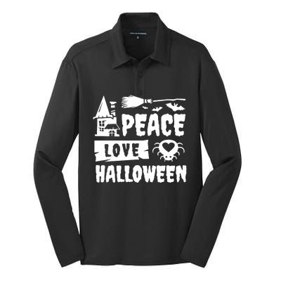 Peace Love Halloween Witch Spooky Halloween Silk Touch Performance Long Sleeve Polo