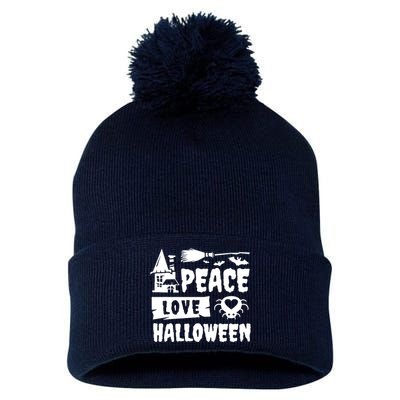 Peace Love Halloween Witch Spooky Halloween Pom Pom 12in Knit Beanie