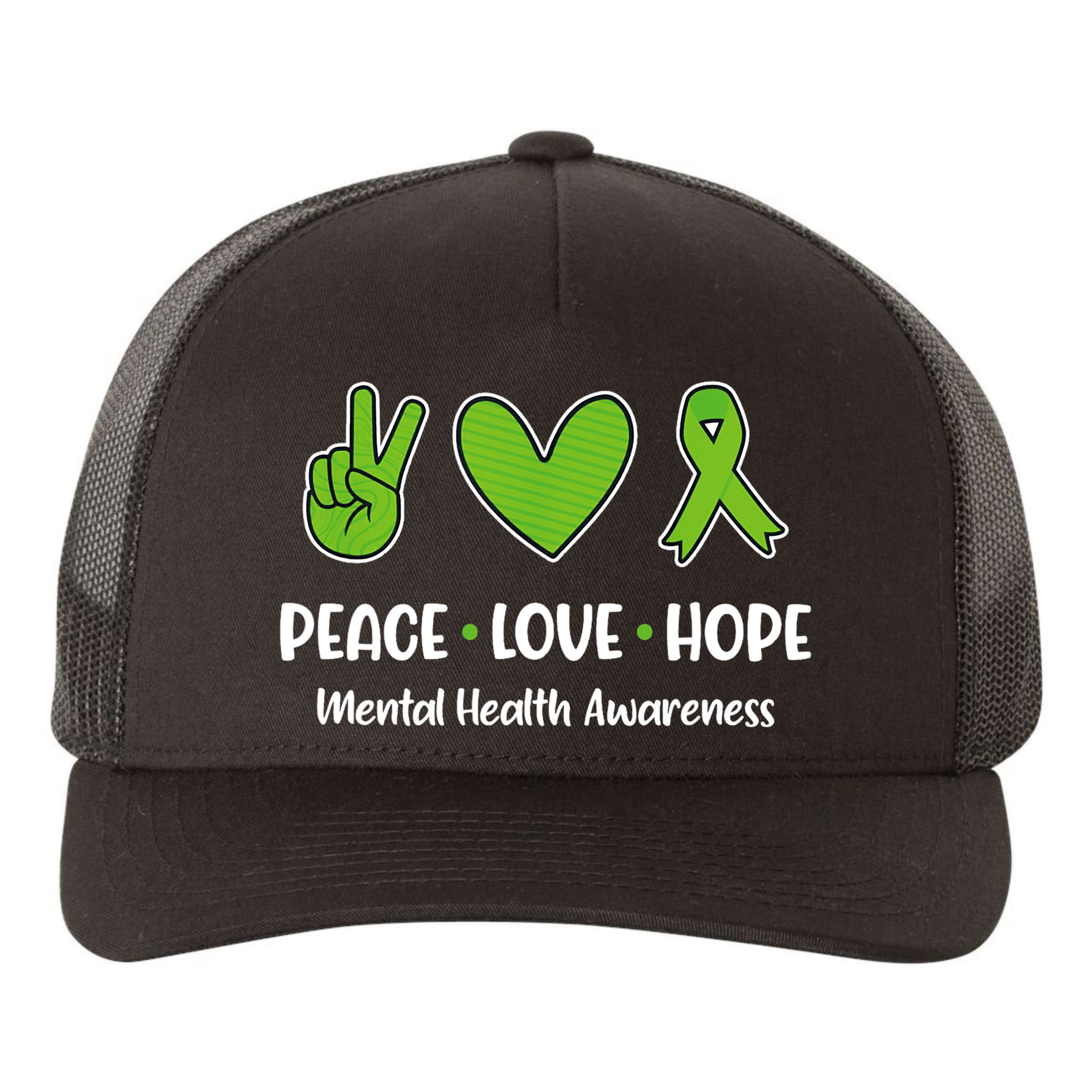 Peace Love Hope Mental Health Awareness Green Ribbon Funny Yupoong Adult 5-Panel Trucker Hat