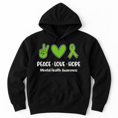 Peace Love Hope Mental Health Awareness Green Ribbon Funny Hoodie