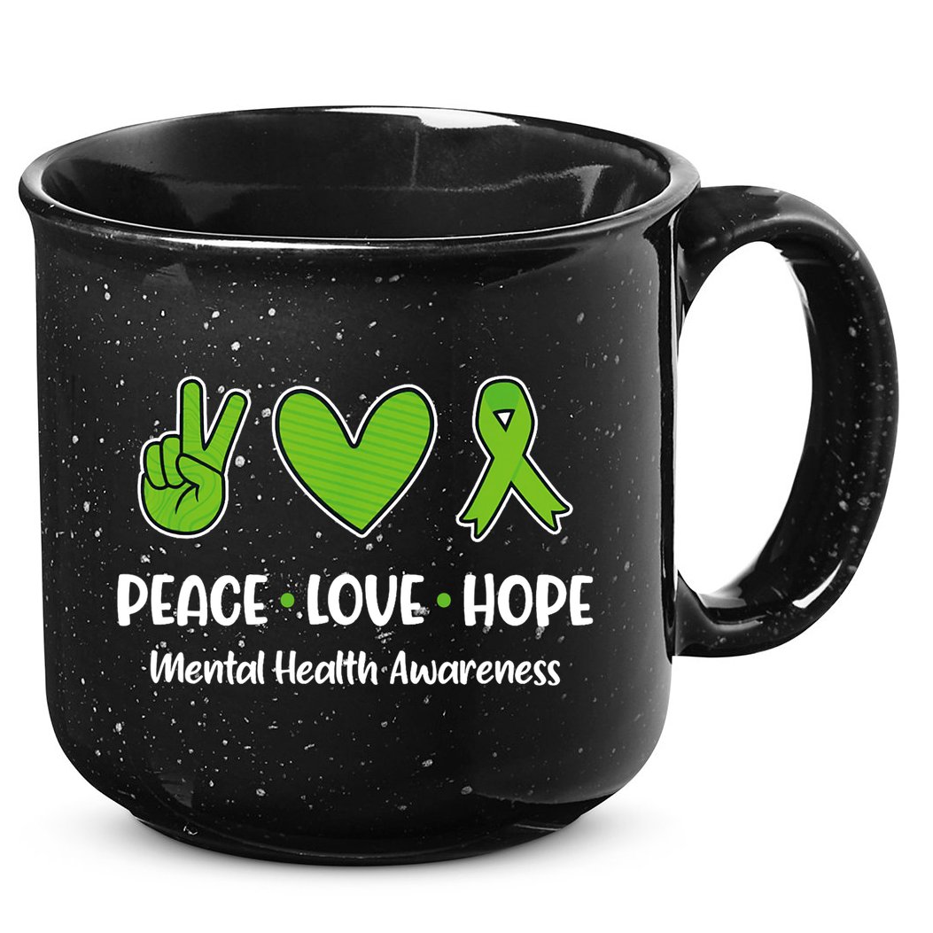 Peace Love Hope Mental Health Awareness Green Ribbon Funny 15oz Campfire Ceramic Mug
