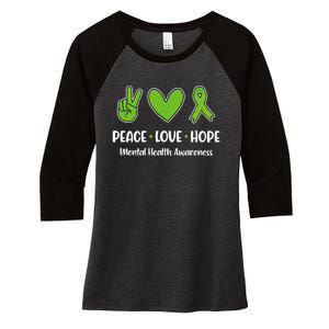 Peace Love Hope Mental Health Awareness Green Ribbon Funny Women's Tri-Blend 3/4-Sleeve Raglan Shirt