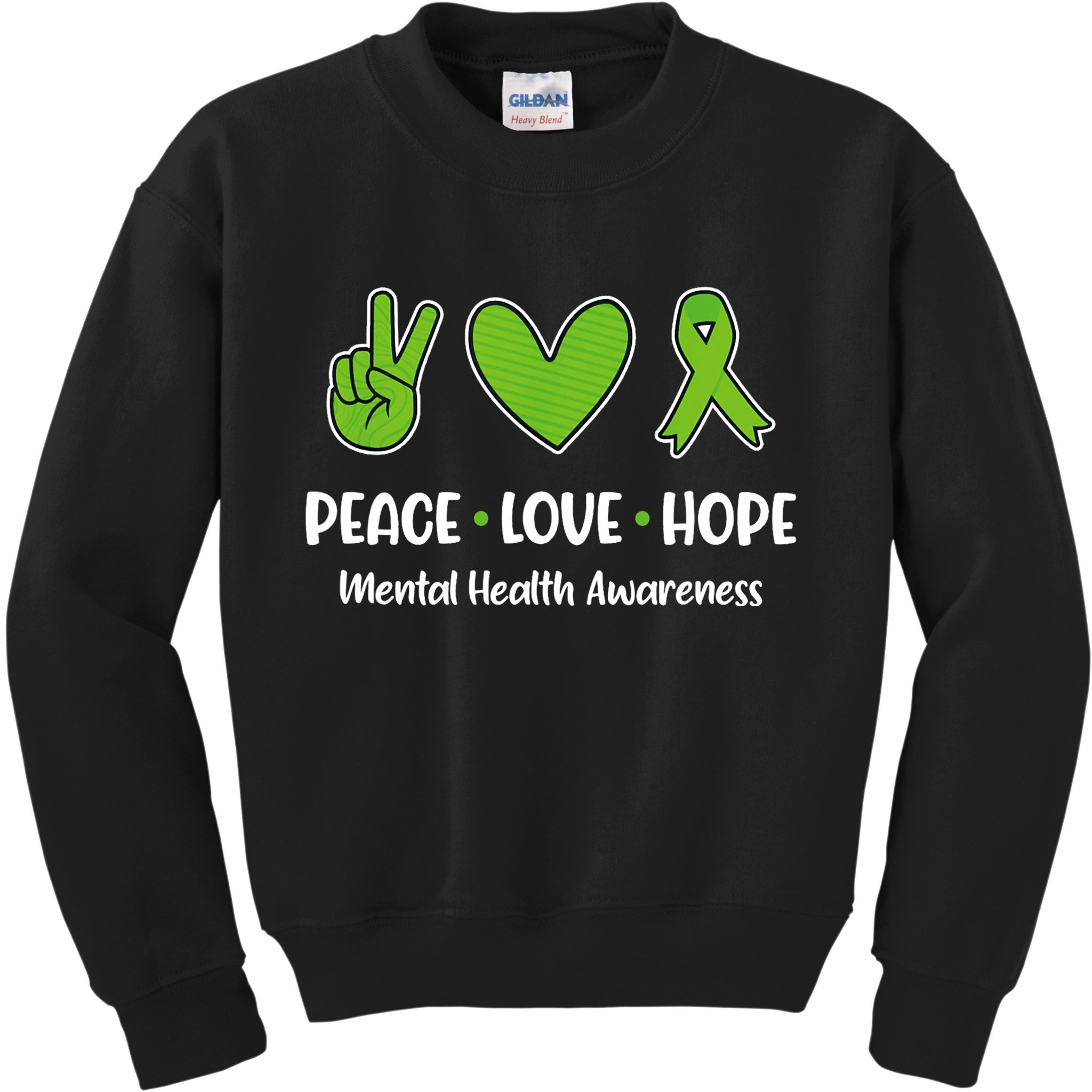 Peace Love Hope Mental Health Awareness Green Ribbon Funny Kids Sweatshirt