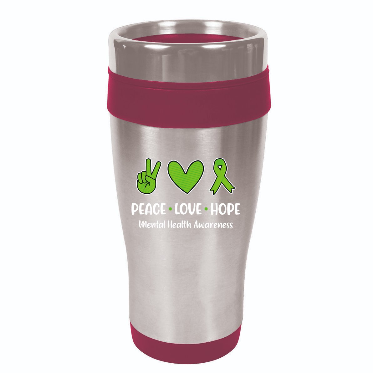 Peace Love Hope Mental Health Awareness Green Ribbon Funny 16oz Travel Tumbler