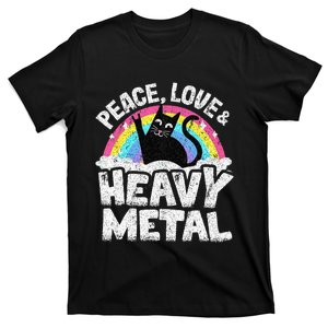 Peace Love & Heavy Metal Cat Kids Punk Band Metal Rainbow T-Shirt