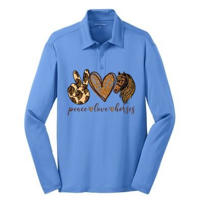 Peace Love Horses Girl I Love My Horses Equestrian Horseback Silk Touch Performance Long Sleeve Polo