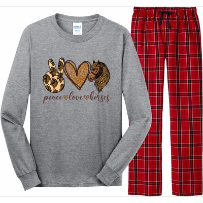 Peace Love Horses Girl I Love My Horses Equestrian Horseback Long Sleeve Pajama Set