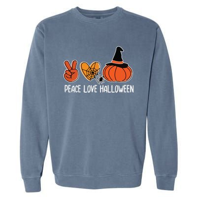 Peace Love Halloween Lazy Halloween Costume Cool Pumpkin Garment-Dyed Sweatshirt