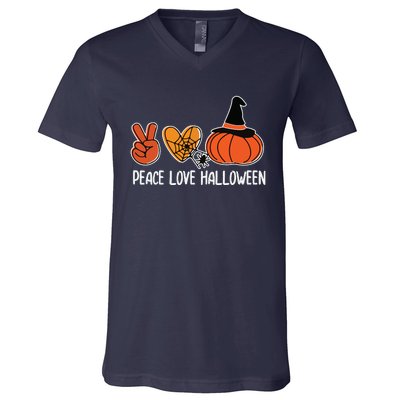 Peace Love Halloween Lazy Halloween Costume Cool Pumpkin V-Neck T-Shirt