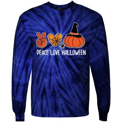 Peace Love Halloween Lazy Halloween Costume Cool Pumpkin Tie-Dye Long Sleeve Shirt