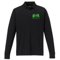 Peace Love Hope Mental Health Awareness Month Green Ribbon Performance Long Sleeve Polo