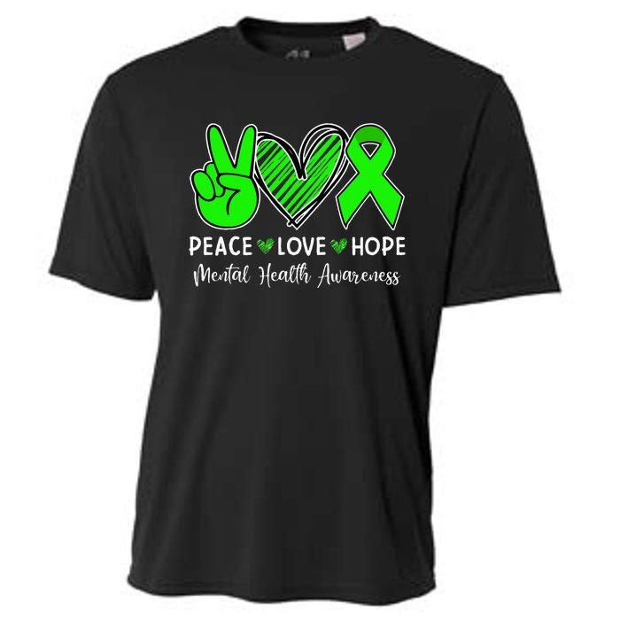 Peace Love Hope Mental Health Awareness Month Green Ribbon Cooling Performance Crew T-Shirt