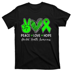 Peace Love Hope Mental Health Awareness Month Green Ribbon T-Shirt