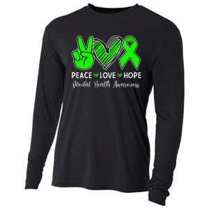 Peace Love Hope Mental Health Awareness Month Green Ribbon Cooling Performance Long Sleeve Crew