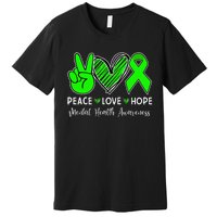 Peace Love Hope Mental Health Awareness Month Green Ribbon Premium T-Shirt