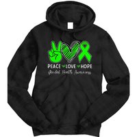 Peace Love Hope Mental Health Awareness Month Green Ribbon Tie Dye Hoodie