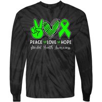 Peace Love Hope Mental Health Awareness Month Green Ribbon Tie-Dye Long Sleeve Shirt