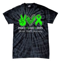 Peace Love Hope Mental Health Awareness Month Green Ribbon Tie-Dye T-Shirt