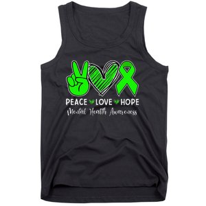 Peace Love Hope Mental Health Awareness Month Green Ribbon Tank Top