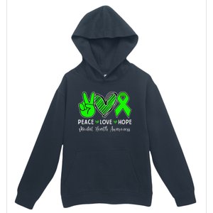 Peace Love Hope Mental Health Awareness Month Green Ribbon Urban Pullover Hoodie