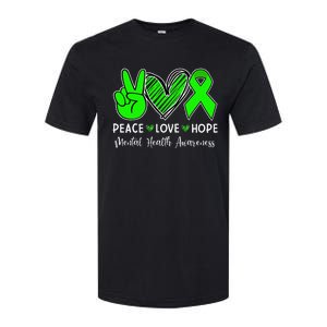 Peace Love Hope Mental Health Awareness Month Green Ribbon Softstyle CVC T-Shirt