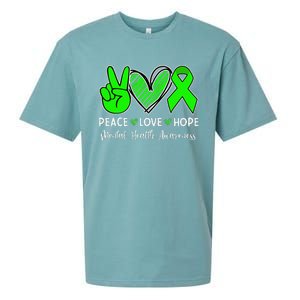 Peace Love Hope Mental Health Awareness Month Green Ribbon Sueded Cloud Jersey T-Shirt