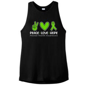 Peace Love Hope Mental Health Awareness Green Ribbon Funny Ladies PosiCharge Tri-Blend Wicking Tank