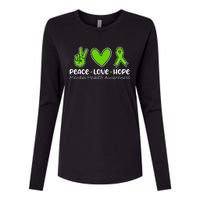 Peace Love Hope Mental Health Awareness Green Ribbon Funny Womens Cotton Relaxed Long Sleeve T-Shirt