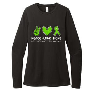 Peace Love Hope Mental Health Awareness Green Ribbon Funny Womens CVC Long Sleeve Shirt