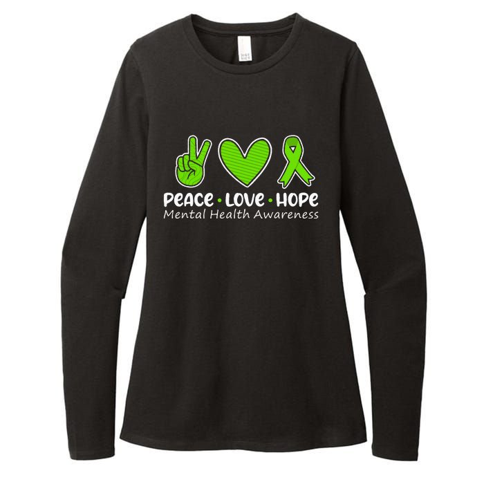 Peace Love Hope Mental Health Awareness Green Ribbon Funny Womens CVC Long Sleeve Shirt