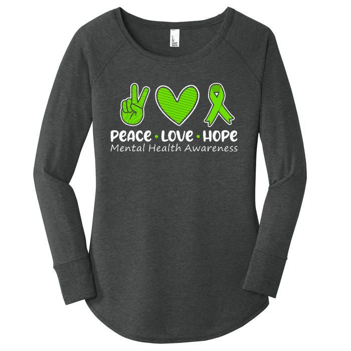 Peace Love Hope Mental Health Awareness Green Ribbon Funny Women's Perfect Tri Tunic Long Sleeve Shirt