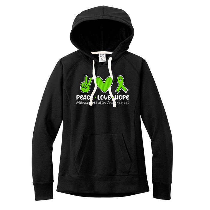 Peace Love Hope Mental Health Awareness Green Ribbon Funny Women's Fleece Hoodie