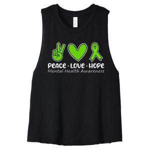 Peace Love Hope Mental Health Awareness Green Ribbon Funny Women's Racerback Cropped Tank