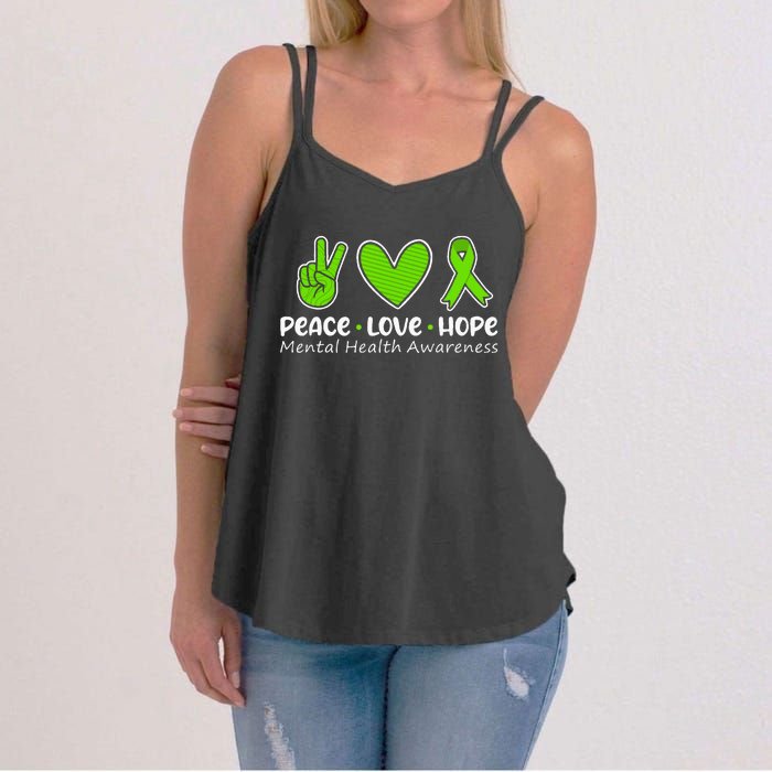 Peace Love Hope Mental Health Awareness Green Ribbon Funny Women's Strappy Tank