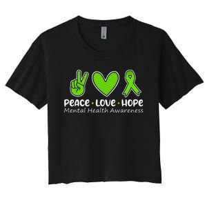 Peace Love Hope Mental Health Awareness Green Ribbon Funny Women's Crop Top Tee