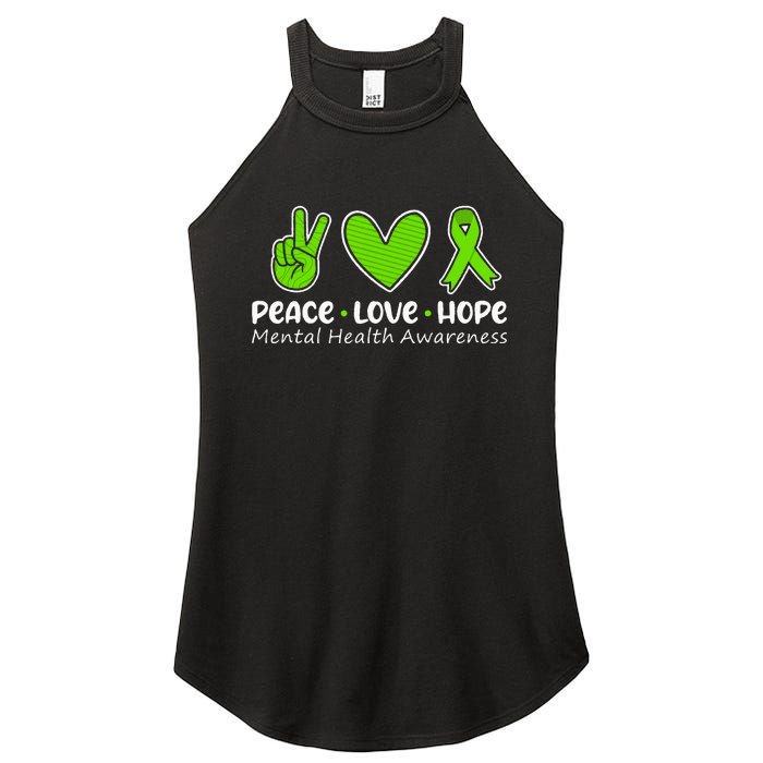 Peace Love Hope Mental Health Awareness Green Ribbon Funny Women's Perfect Tri Rocker Tank