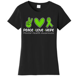 Peace Love Hope Mental Health Awareness Green Ribbon Funny Women's T-Shirt