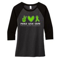 Peace Love Hope Mental Health Awareness Green Ribbon Funny Women's Tri-Blend 3/4-Sleeve Raglan Shirt