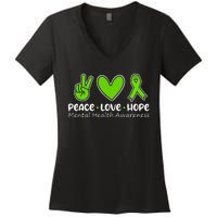 Peace Love Hope Mental Health Awareness Green Ribbon Funny Women's V-Neck T-Shirt