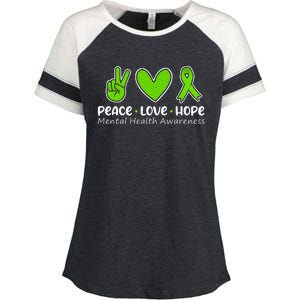 Peace Love Hope Mental Health Awareness Green Ribbon Funny Enza Ladies Jersey Colorblock Tee