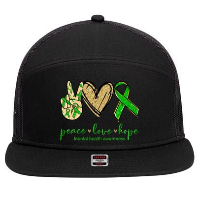 Peace Love Hope Mental Health Awareness 7 Panel Mesh Trucker Snapback Hat