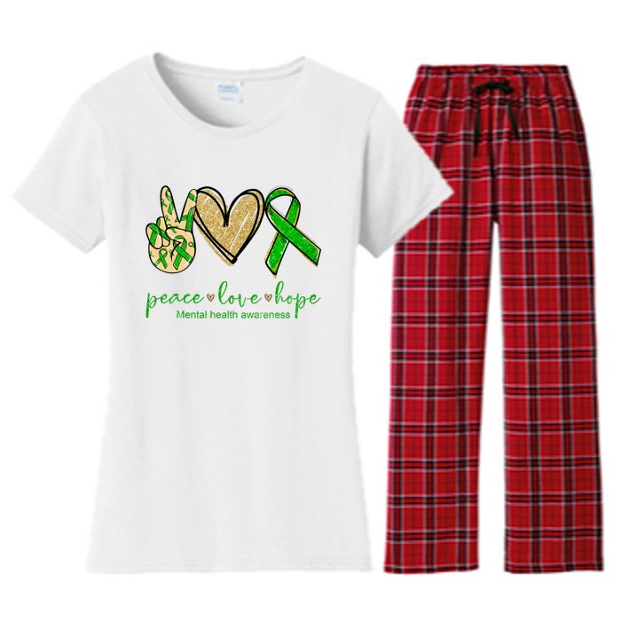 Peace Love Hope Mental Health Awareness Women's Flannel Pajama Set