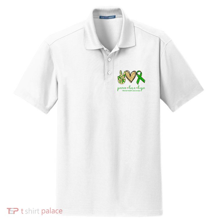 Peace Love Hope Mental Health Awareness Dry Zone Grid Polo