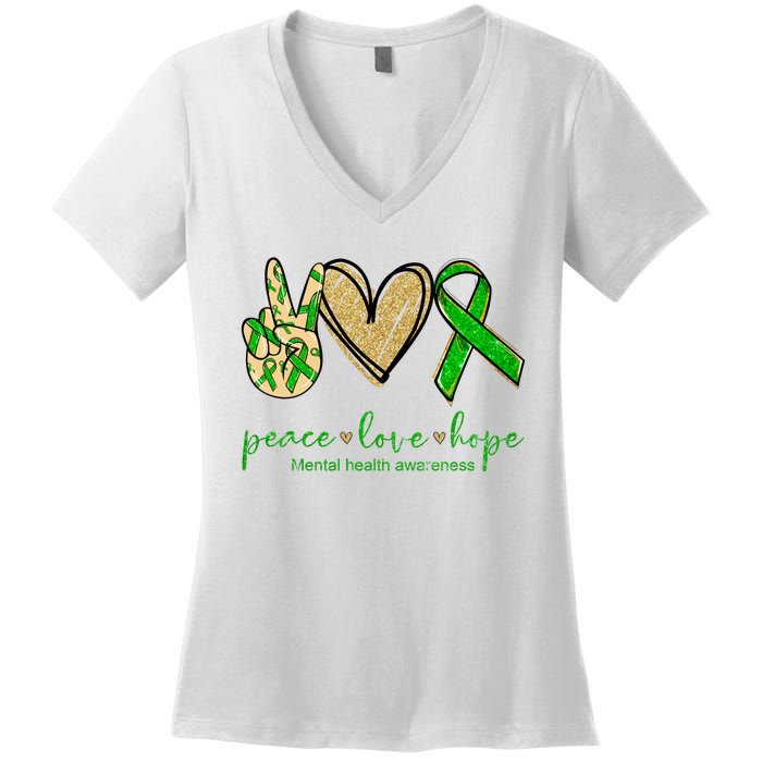 Peace Love Hope Mental Health Awareness Women's V-Neck T-Shirt