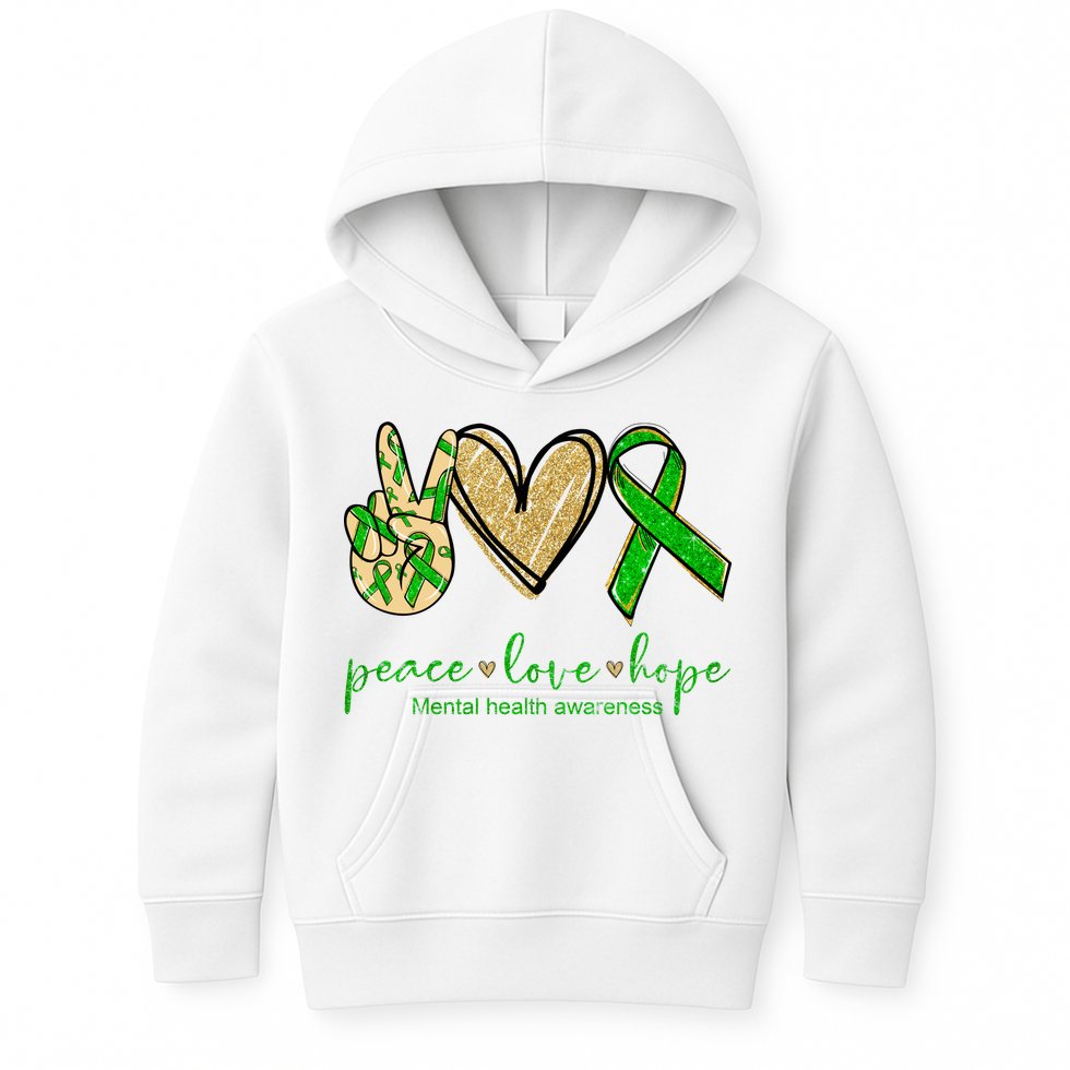 Peace Love Hope Mental Health Awareness Kids Hoodie