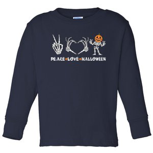 Peace Love Halloween Happy Halloween Pumpkin Skeleton Hands Toddler Long Sleeve Shirt