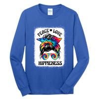 Peace Love Hippiness Messy Bun Tye Dye Peace Sign 70s Party Gift Tall Long Sleeve T-Shirt