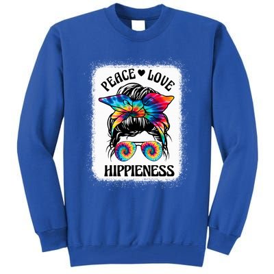 Peace Love Hippiness Messy Bun Tye Dye Peace Sign 70s Party Gift Tall Sweatshirt