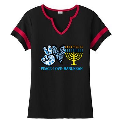 Peace Love Hanukkah Chanukah Menorah Jewish  Ladies Halftime Notch Neck Tee