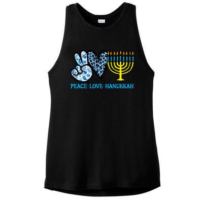 Peace Love Hanukkah Chanukah Menorah Jewish  Ladies PosiCharge Tri-Blend Wicking Tank